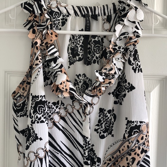 Sioni animal print ruffled collar sleeveless summer blouse - Picture 2 of 12